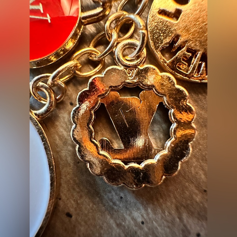 Upcycled Unbranded Keychain/Bag Charm with Two Gold Tone Louis Vuitton Charms. - Picture 3 of 4